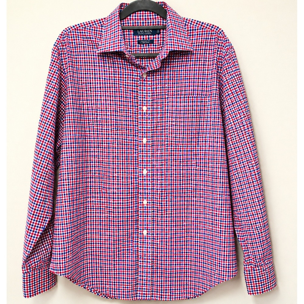 Lauren Ralph Lauren Men's Plaid Button Up Shirt Red White Blue Business Casual
